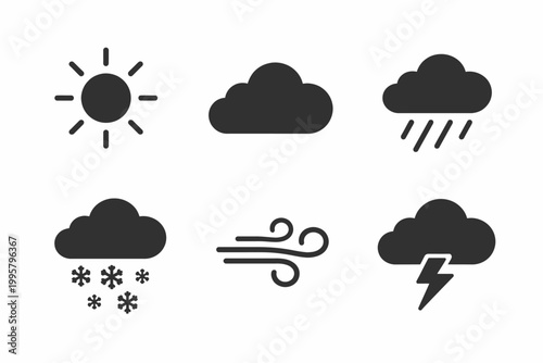 Weather icons: sun, clouds, rain, snow, wind, thunderstorm