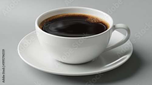 A simple white cup filled with black coffee. 