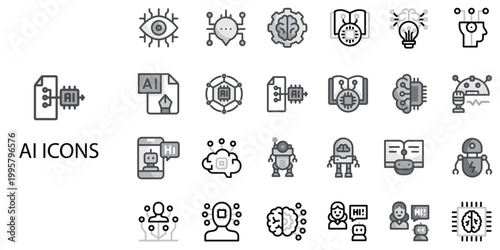 AI simple concept 24 Grew color icons set .Vector illustration.