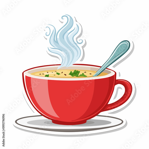 Steaming Bowl of Soup with Spoon