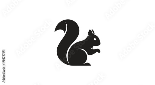 Black silhouette of a squirrel with bushy tail, isolated on white background