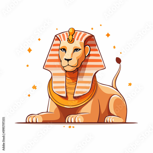 Stylized Egyptian Sphinx with Lion Head and Pharaoh Headdress