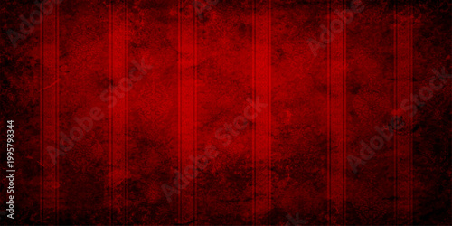 A dark vintage red grunge texture with a dirty paint pattern on an old metal wall surface creates a bloody art backdrop for a Christmas wallpaper design