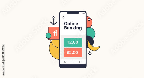 Online banking mobile app illustration.