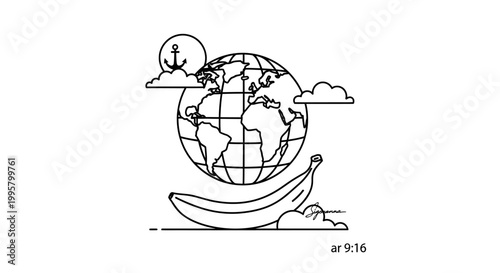 Earth globe with banana fruit illustration.