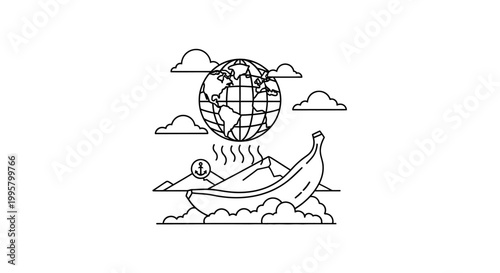 A person sleeps on a hammock under the sun with earth globe.