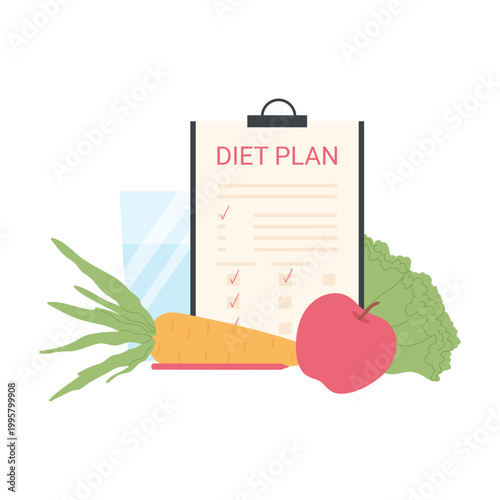 Weight loss diet plan. Balanced healthy nutrition plan, natural food cartoon vector illustration