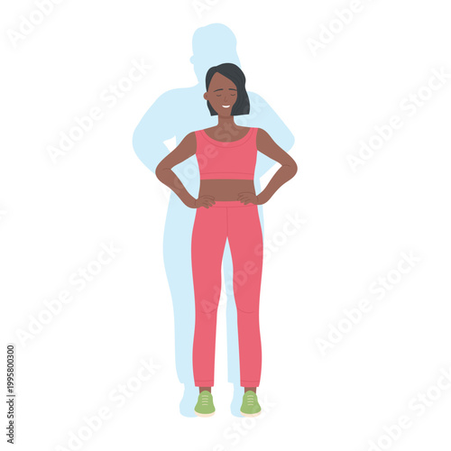Weight loss before and after. Fitness program, healthy balanced diet cartoon vector illustration