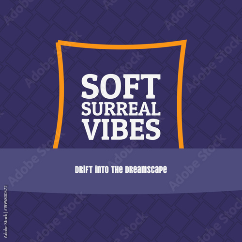 SOFT SURREAL VIBES night city lights typography clean background, arrow burst, curved text frame, concave banner, hexagon grid edge accents, stamp edge with mist, amber glow, slate purple, dark ink