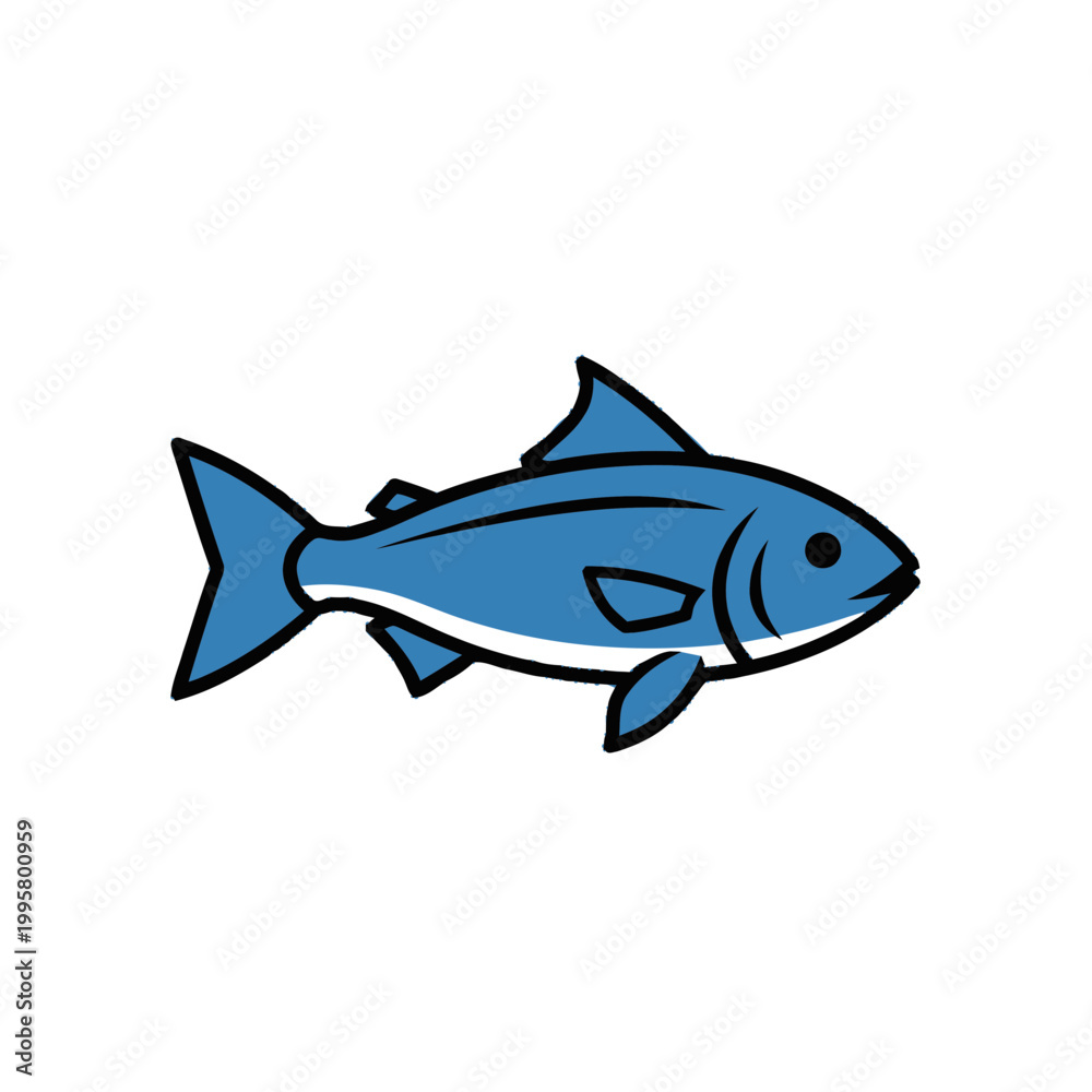 Fototapeta premium Blue cartoon fish swimming right.