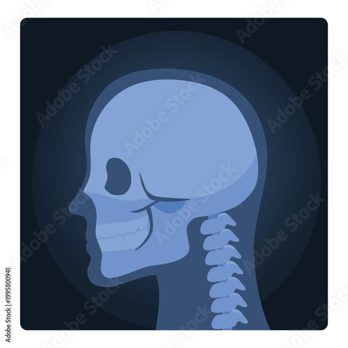 Medical xray scan of human head. Medical skeleton test, body radiography cartoon vector illustration