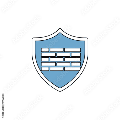 Blue shield with white bricks inside.