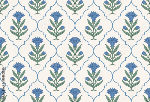 Obraz na płótnie Hand drawn floral pattern with geometric shapes in seamless pattern for textile, fabric, wallpaper and creative backgrounds