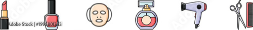 Set of cosmetic and personal care grooming icons vector.