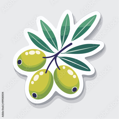 Stylized illustration of green olives on a branch