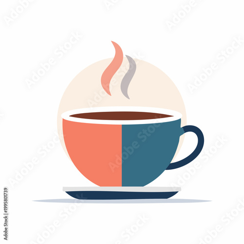 Flat illustration of a steaming coffee cup on a saucer
