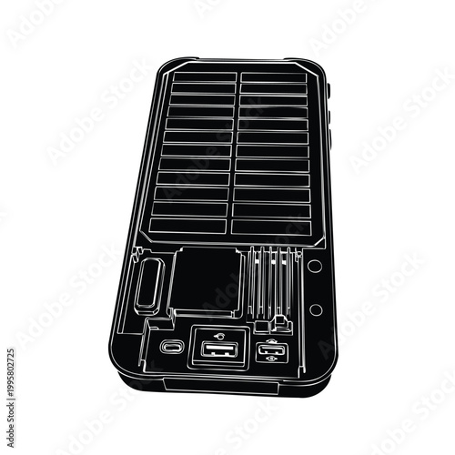 Solar power bank silhouette for charging devices on the go set.