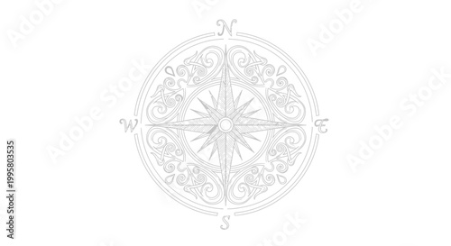 Intricate Celtic Compass Rose with Norse Ornaments, Vintage Navigation Tool