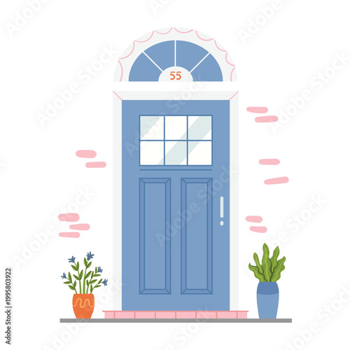 Retro vintage blue door for home apartment isolated vector illustration