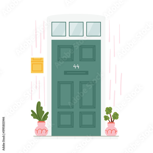 Retro vintage green door for home apartment isolated vector illustration