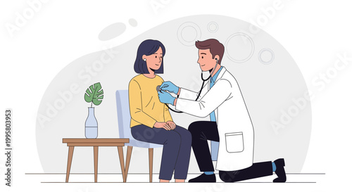 Doctor examining patient with stethoscope, medical checkup, healthcare concept illustration