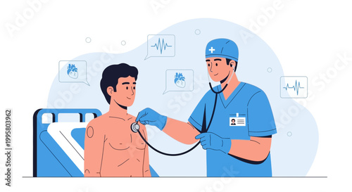 Doctor examining patient with stethoscope, medical checkup, healthcare concept