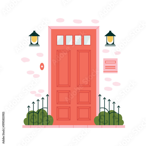 Retro vintage red door for home apartment isolated vector illustration