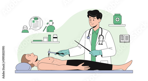 Doctor examining patient's chest with reflex hammer, medical checkup, healthcare concept