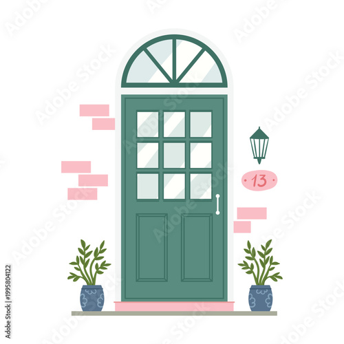 Retro vintage green door for home apartment isolated vector illustration