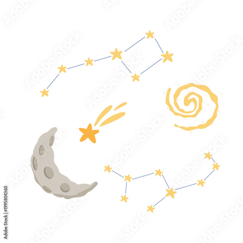 Space stars constellations. Solar system exploring, space discovering cartoon vector illustration