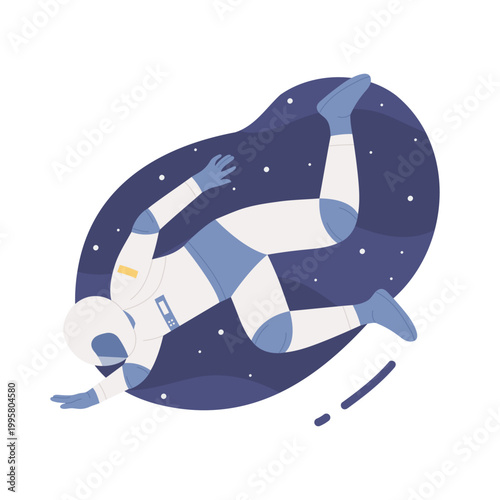Astronaut floating in the space. Cosmos and galaxy discovered, solar system research cartoon vector illustration