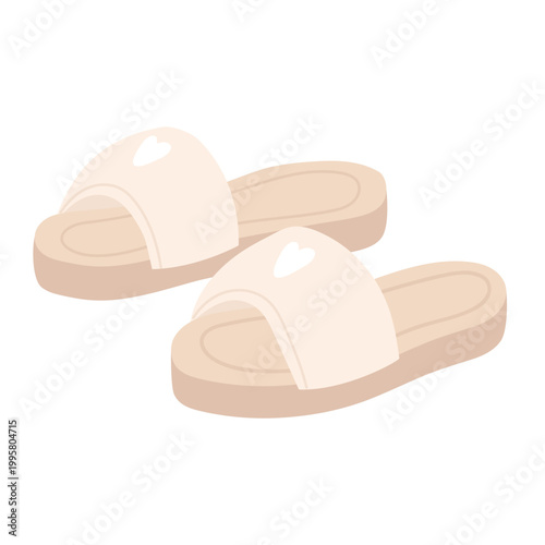 Comfortable house slippers. Cozy indoor footwear, fluffy warm flip flops cartoon vector illustration