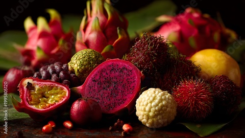 Exotic Fruit Arrangement Highlighting Dragon Fruit