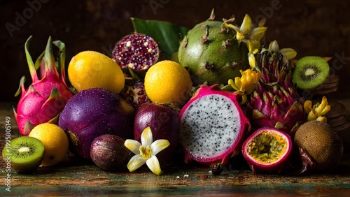 Dragon Fruit and Passion Fruit Tropical Display