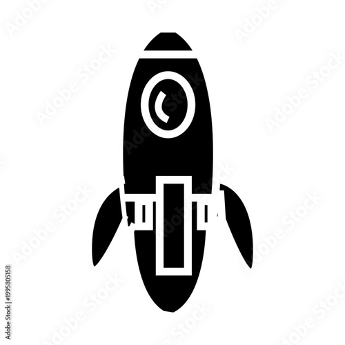 black space rocket glyph solid style. representative spaceship transportation vector illustration.