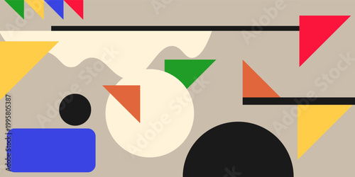 Tableau sur toile Modern Abstract Geometric Composition with Triangles and Lines, Suprematist Styl