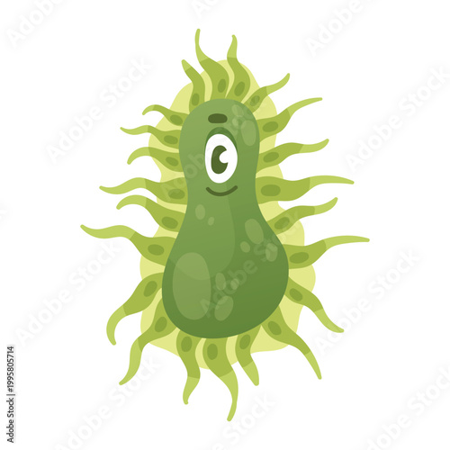 Cartoon comic germ disease microorganism, kawaii microbe pathogen bacteria virus with funny face isolated on white