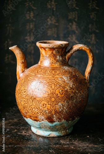 Antique Ceramic Teapot with Intricate Floral Patterns