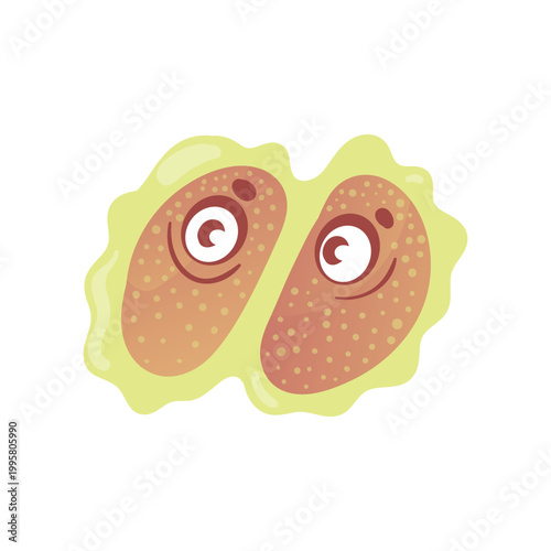 Cartoon comic germ disease microorganism, kawaii microbe pathogen bacteria virus with funny face isolated on white
