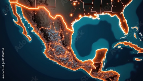 Mapa de México construido con líneas de ensamblaje de automóviles y autopartes, motores y cadenas de producción