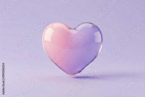 Glass Heart with Pink and Purple Gradient Floating on Soft Background
