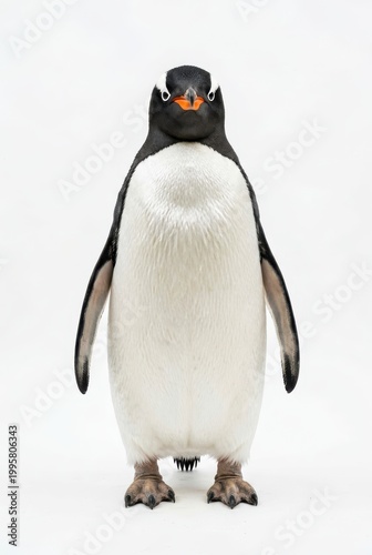 Gentoo Penguin Standing Upright Against White Background