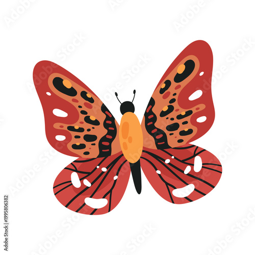 Cartoon colorful hand drawn butterfly flying vector illustration isolated