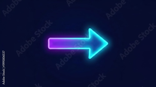 Neon Arrow Pointing Right Against Dark Background