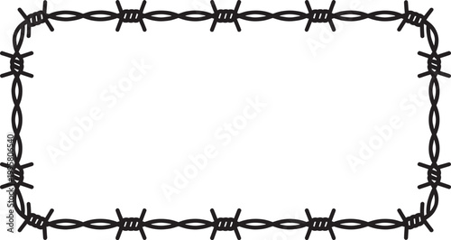 Twisted barbed wire decorative frame silhouette for security warning or prison fence design concepts.