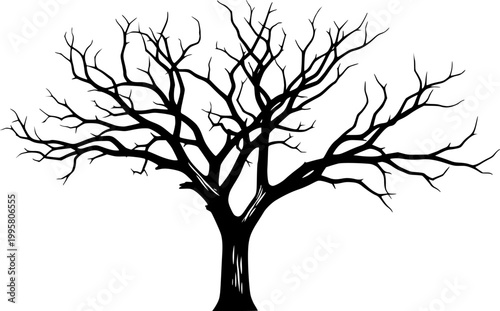 dry tree trunk silhouette, dead tree branch silhouette vector illustration isolated on white background
