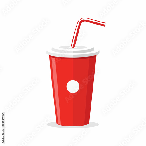 Red disposable cup with straw