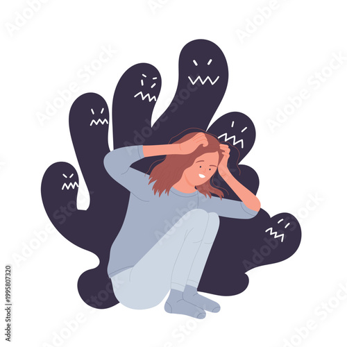 Schizophrenia mental disorder. Psychiatric problem, hallucinations personality cartoon vector illustration