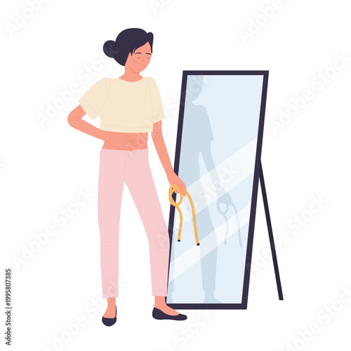 Anorexia eating disorder. Loss of appetite, mental and body problem cartoon vector illustration