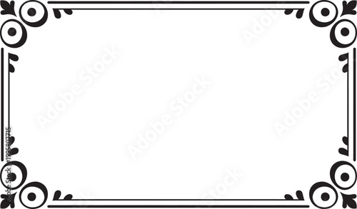 Ornate vintage rectangular frame with decorative corners and circles elegant border for formal documents.